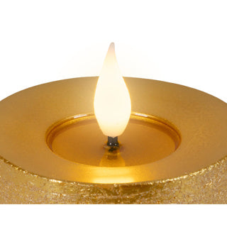 Lumineo 3-delig realistische led kaars met wax pit en vlam effect ø7.5 hoogte 9,5-13,5-20cm goud met timer werkt op afstandsbediening en batterij