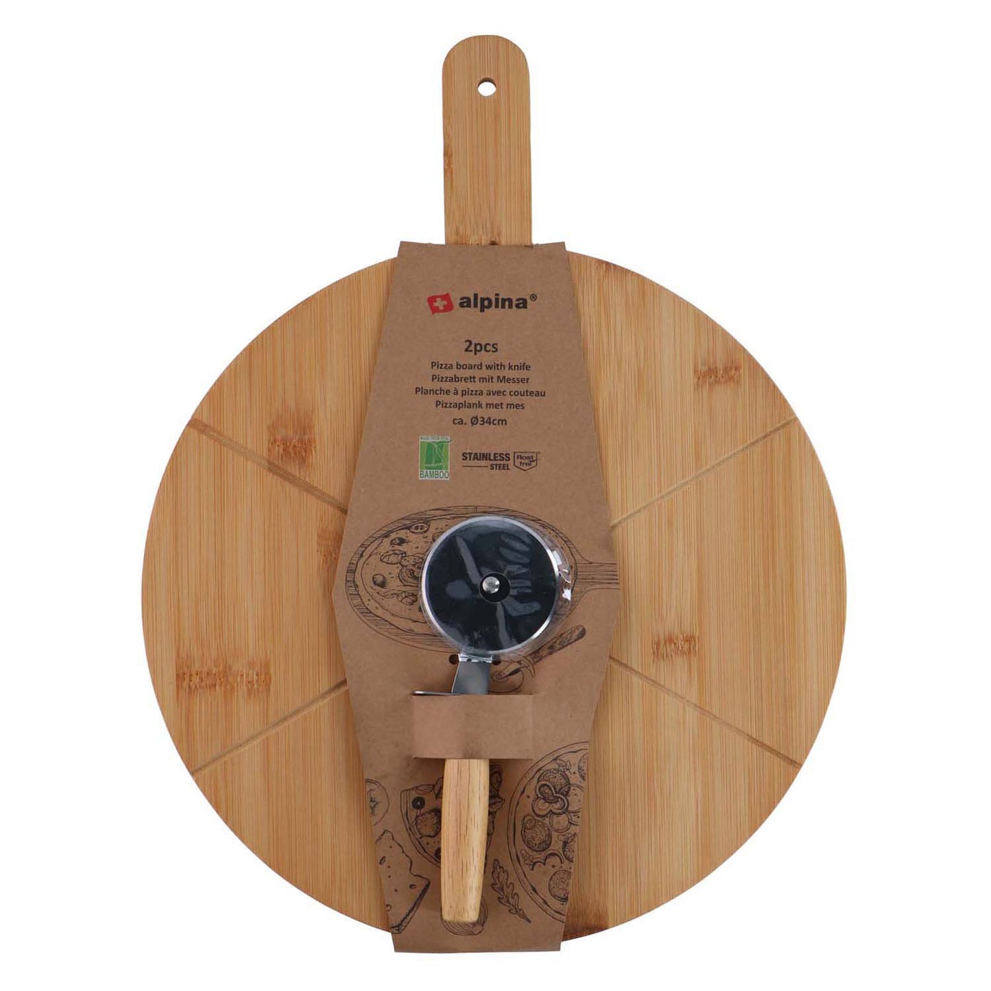 Tabla para pizza y cortador de pizza Alpina, 2 uds.