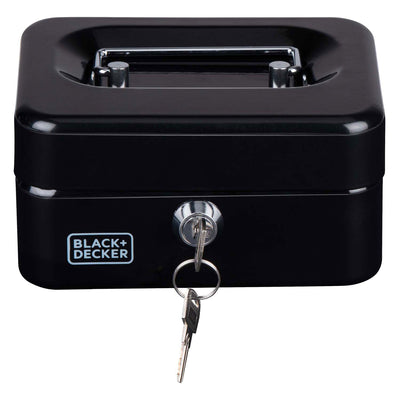Black+decker geldkistje zwart met sleutel, 6 vakken