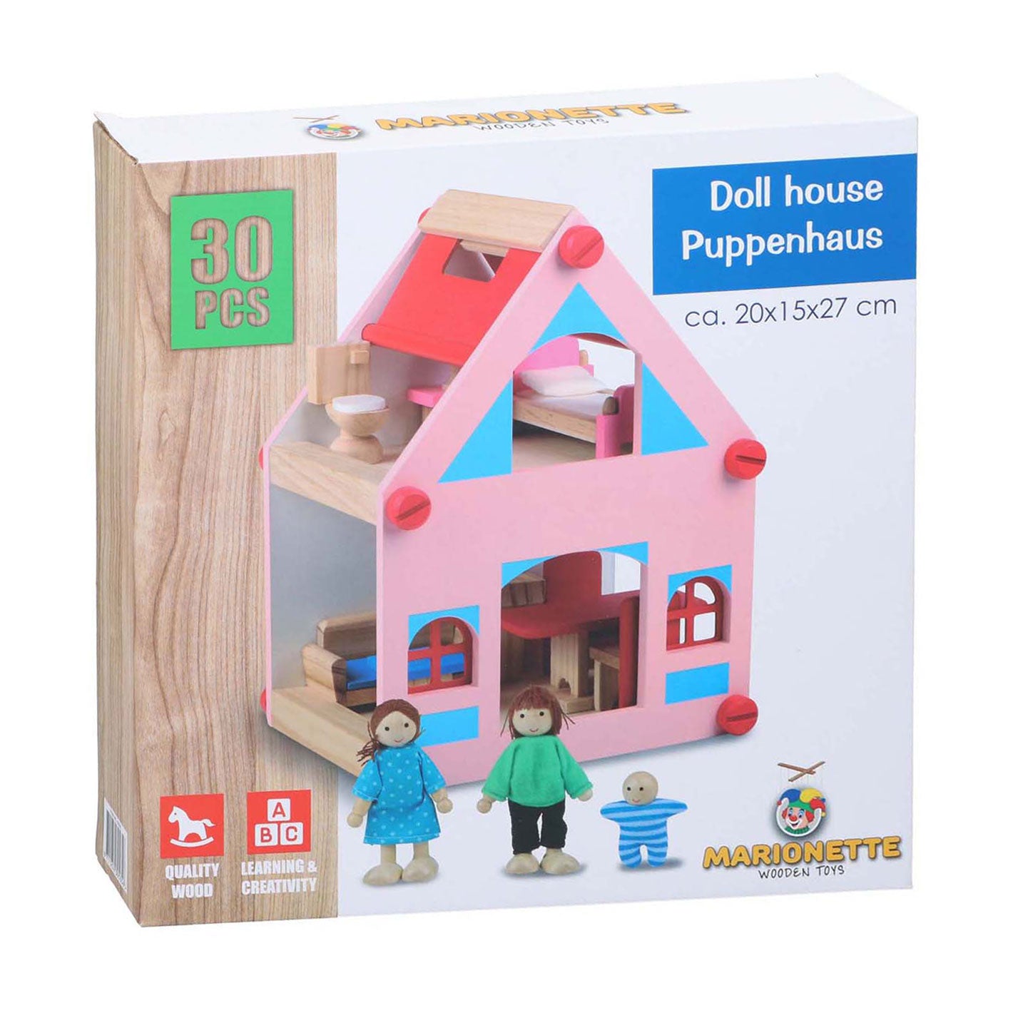 Casa de muñecas de madera con accesorios, 30 uds.