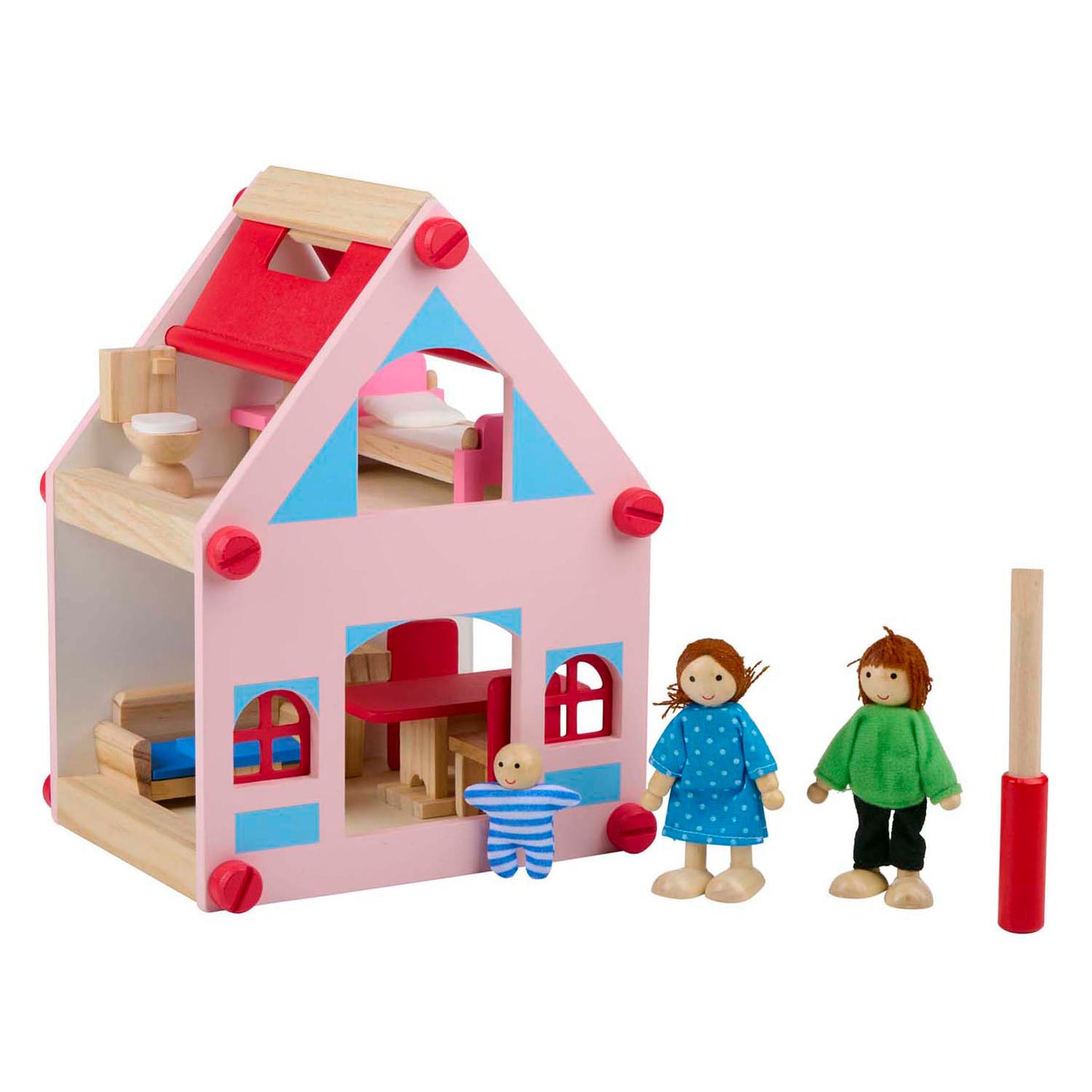 Casa de muñecas de madera con accesorios, 30 uds.
