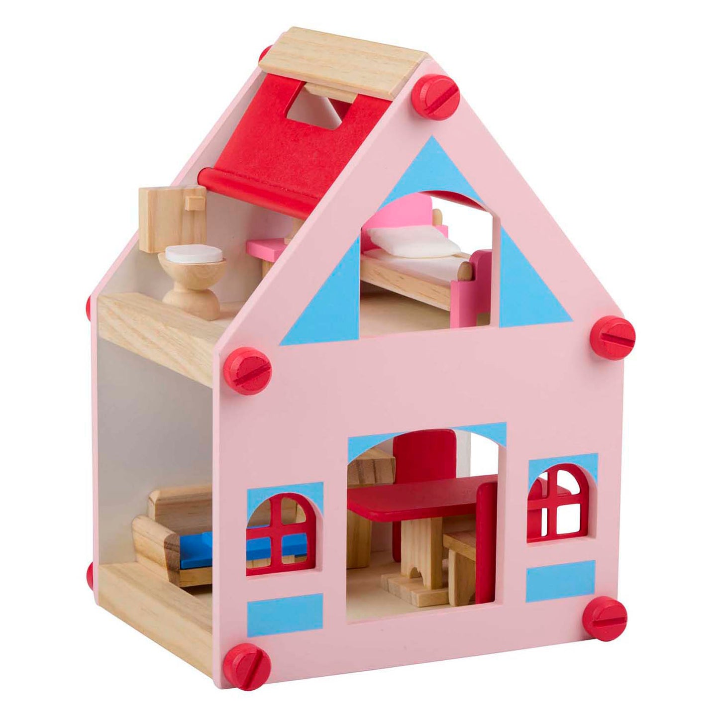 Casa de muñecas de madera con accesorios, 30 uds.