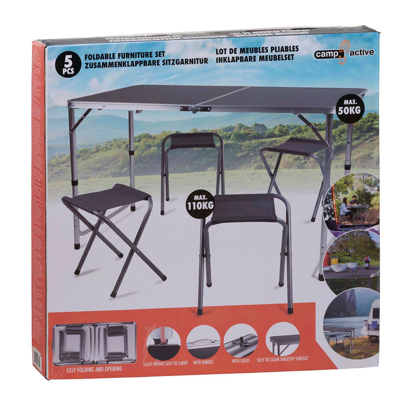Set di mobili pieghevoli 120x60 cm, 5 pezzi.