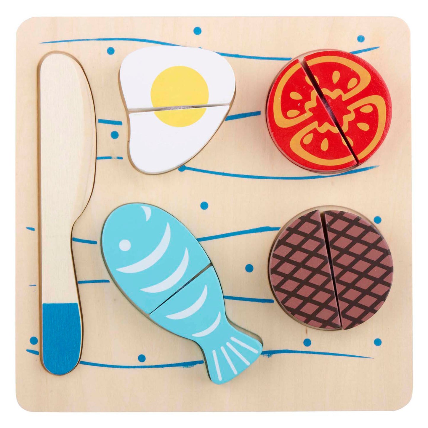 Puzzle da taglio in legno carne pesce - 9 pezzi.