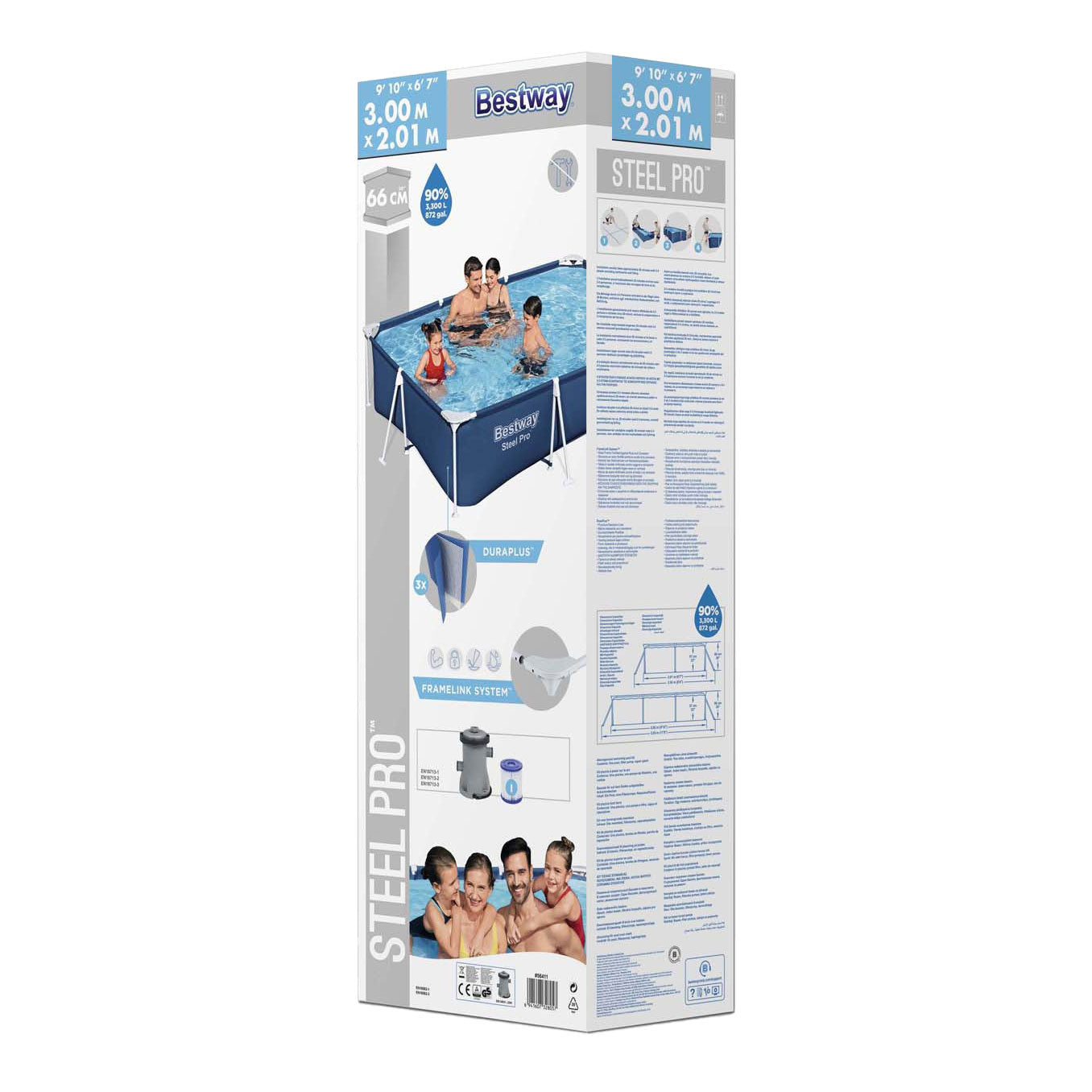 Bestway Swimming Pool Steel Pro Rectangle, 300 cm