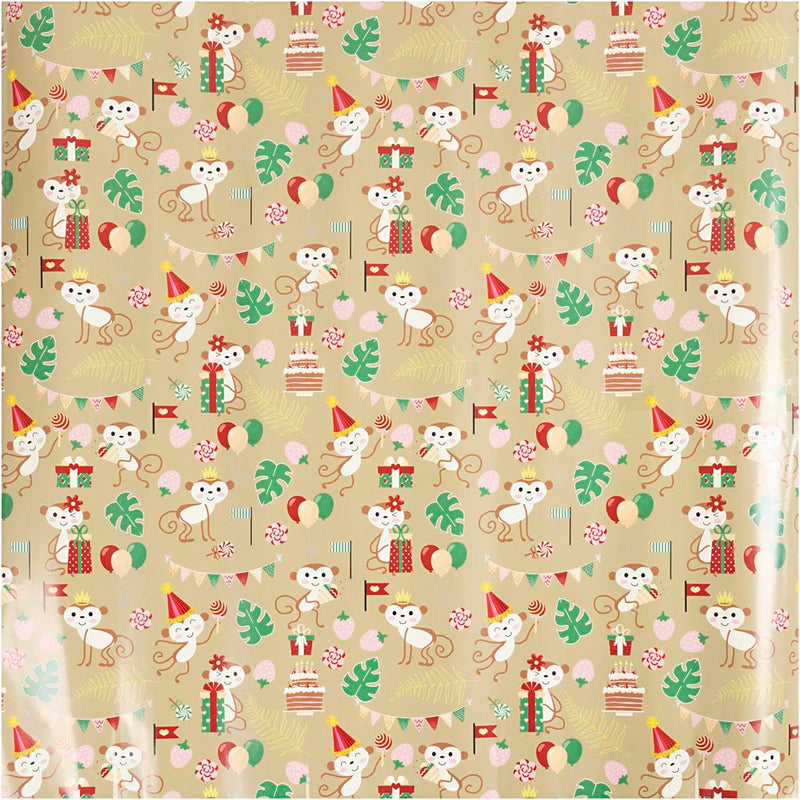 Papel de regalo de empresa Creativ, monos festivos, A: 50 cm, 80 gr, 100 m 1 rollo
