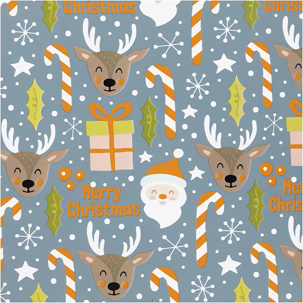 Papel de regalo de empresa Creativ, Papá Noel, regalo de Navidad, piruleta, reno, A: 50 cm, 80 gr, gris, 5 m 1 rollo