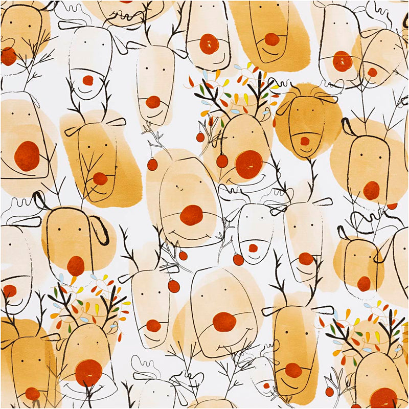 Papel de regalo Creativ company, reno, A: 50 cm, 80 gr, beige, rojo, 100 m 1 rollo