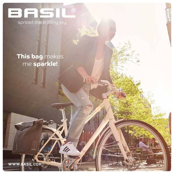 Basil City Shopper - Fietshopper, Melee gris, 14-16L, Leder Vegan, Plegado de retención de agua, Reflexión