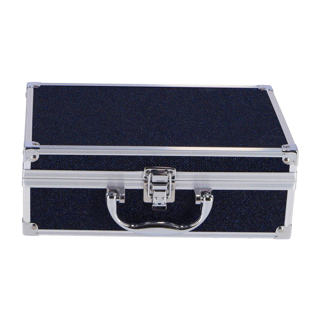 Estuche de maquillaje Casuelle de aluminio con purpurina azul oscuro