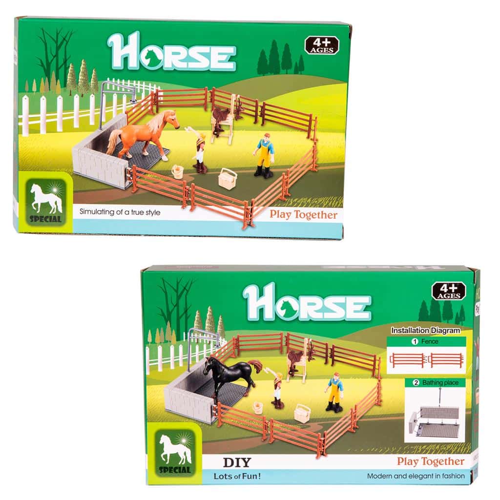 Van der Meulen Horse Horse con deposición para un prado y 2 figuras con accesorios