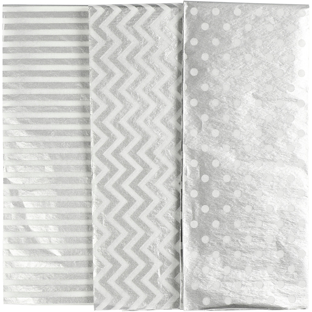 Tissuepapier, vel 50x70 cm, 17 gr, zilver, 6 vel 1 doos