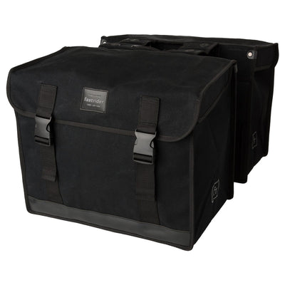 Fastrider canvas hybride 37 dubbele fietstas zwart 65l - afgeschuind - waterafstotend canvas - reflecterend - geschikt voor e-bike