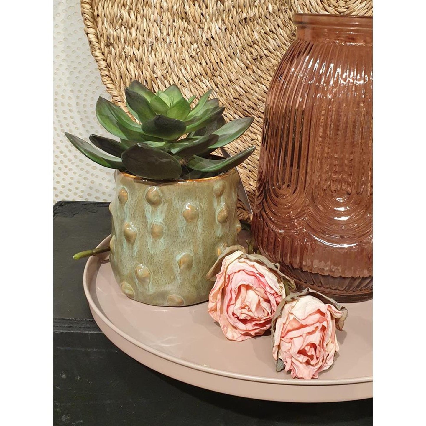Hbx natural living bloempot bozzola ø11,5xh11cm olijfgroen