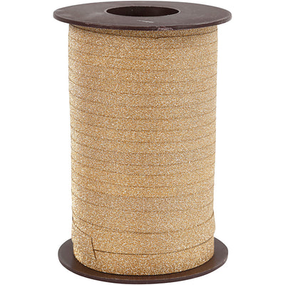 Cadeaulint, b: 10 mm, glitter, goud, 100 m 1 rol