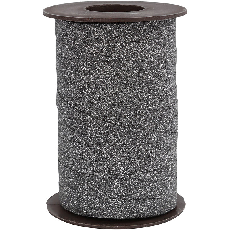 Cadeaulint, b: 10 mm, glitter, zwart, 100 m 1 rol
