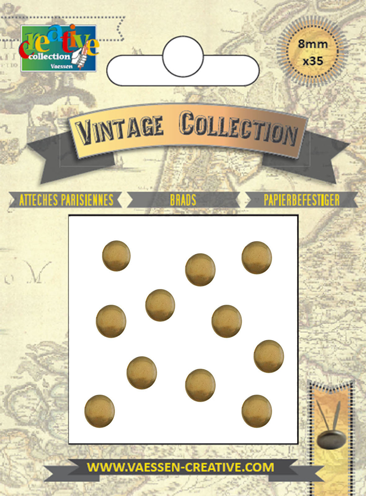Vaessen creative • chavetas vintage 8 mm oro antiguo