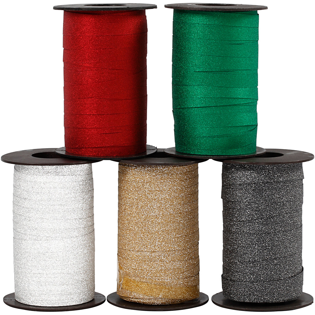 Nastro regalo aziendale Creativ, l: 10 mm, glitter, vari colori, 5x100 m 1 scatola