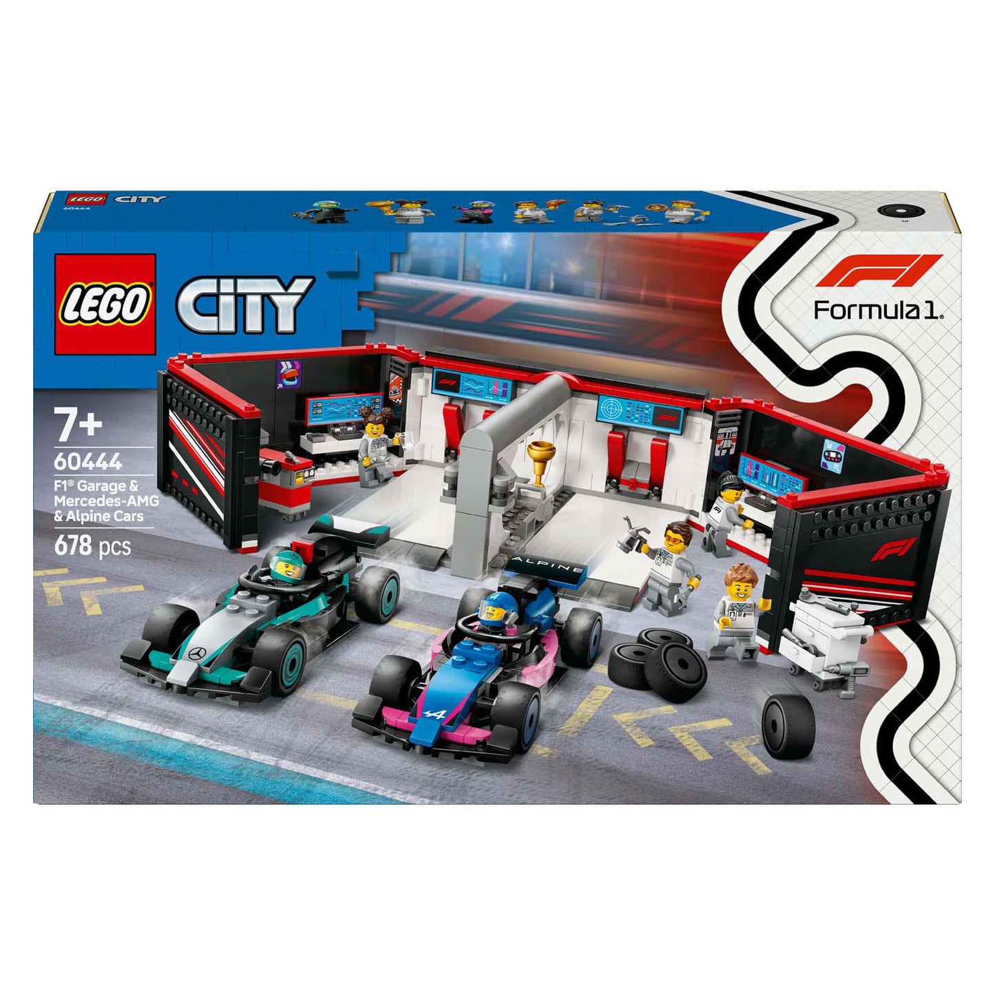 LEGO LEGO CITY 60444 F1 Garaje con autos Mercedes-AMG y Alpine