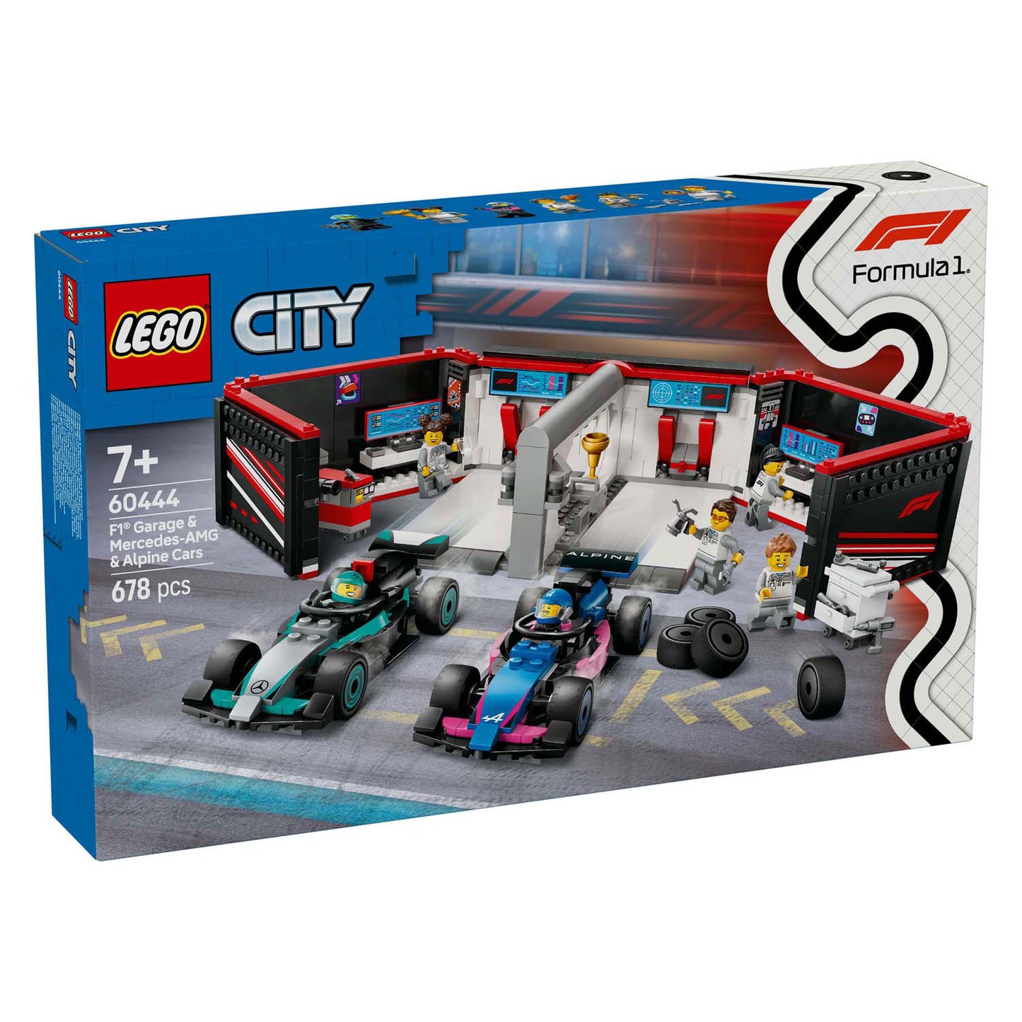 LEGO LEGO CITY 60444 F1 Garaje con autos Mercedes-AMG y Alpine