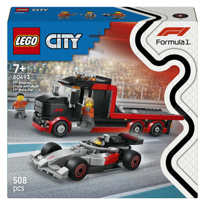 Camión de exhibición Lego city 60493 f1 con auto de carreras audi f1