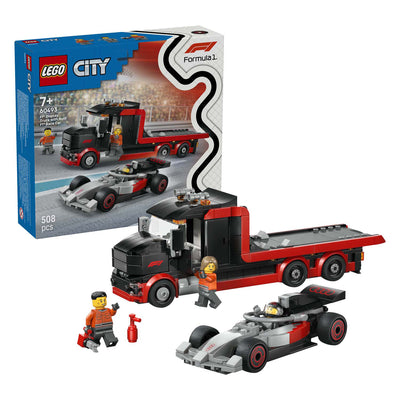 Camión de exhibición Lego city 60493 f1 con auto de carreras audi f1