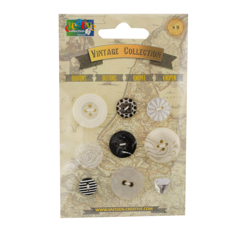 Vaessen creative • surtido de botones vintage negro blanco 9 piezas