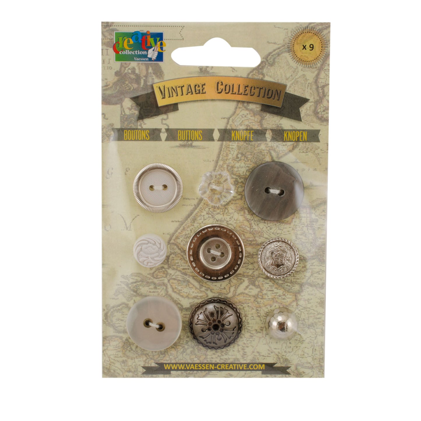 Vaessen creative • surtido de botones vintage plata 9uds