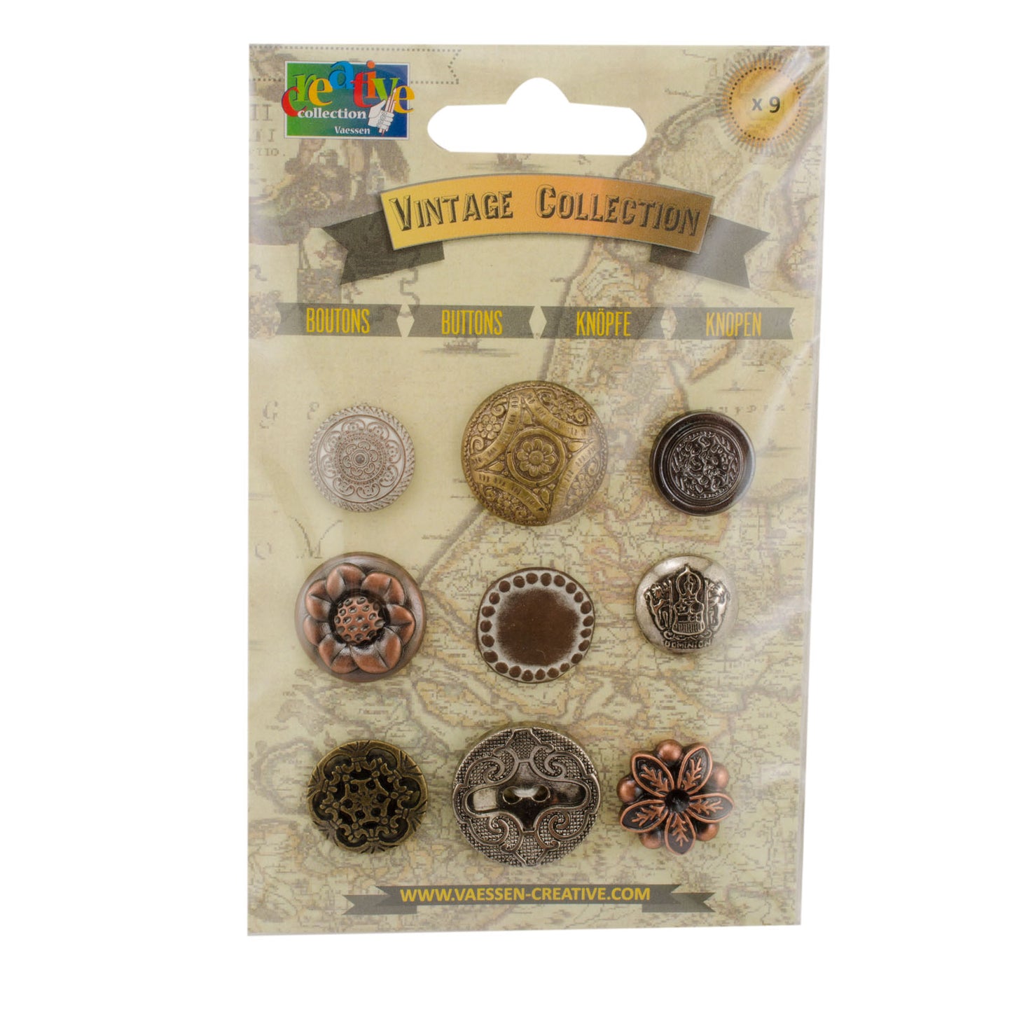 Vaessen creative • surtido de botones vintage bronce 9uds