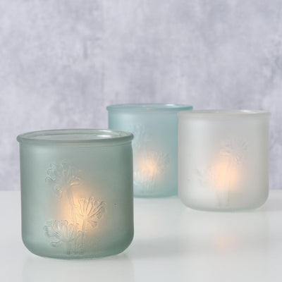 Portacandela Boltze Home in vetro smerigliato con stampa floreale