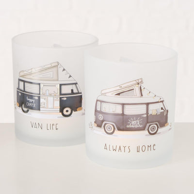 Boltze home theelichthouder glas vanlife-2 delige set groot en klein