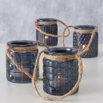 Portacandela da casa Boltze con manico in corda h8cm