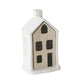 Boltze home huisje homewood porselein met hout l8cm x b5,5cm x h13cm ( inclusief lr44 batterij )