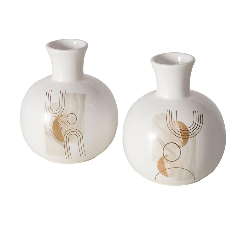Boltze home vaso in terracotta h17cm bianco con stampa