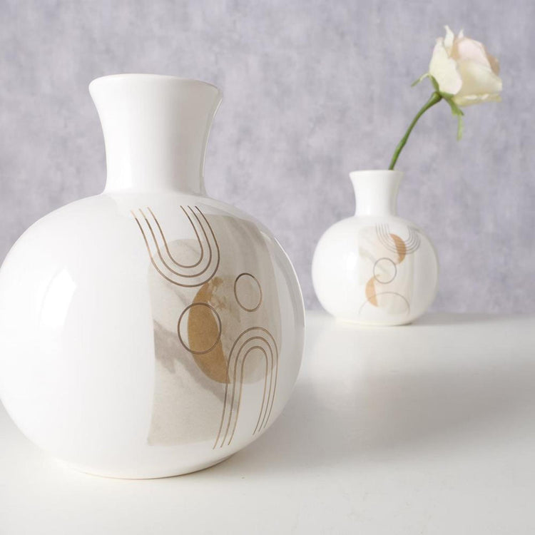 Boltze home vase earthenware h17cm white with print