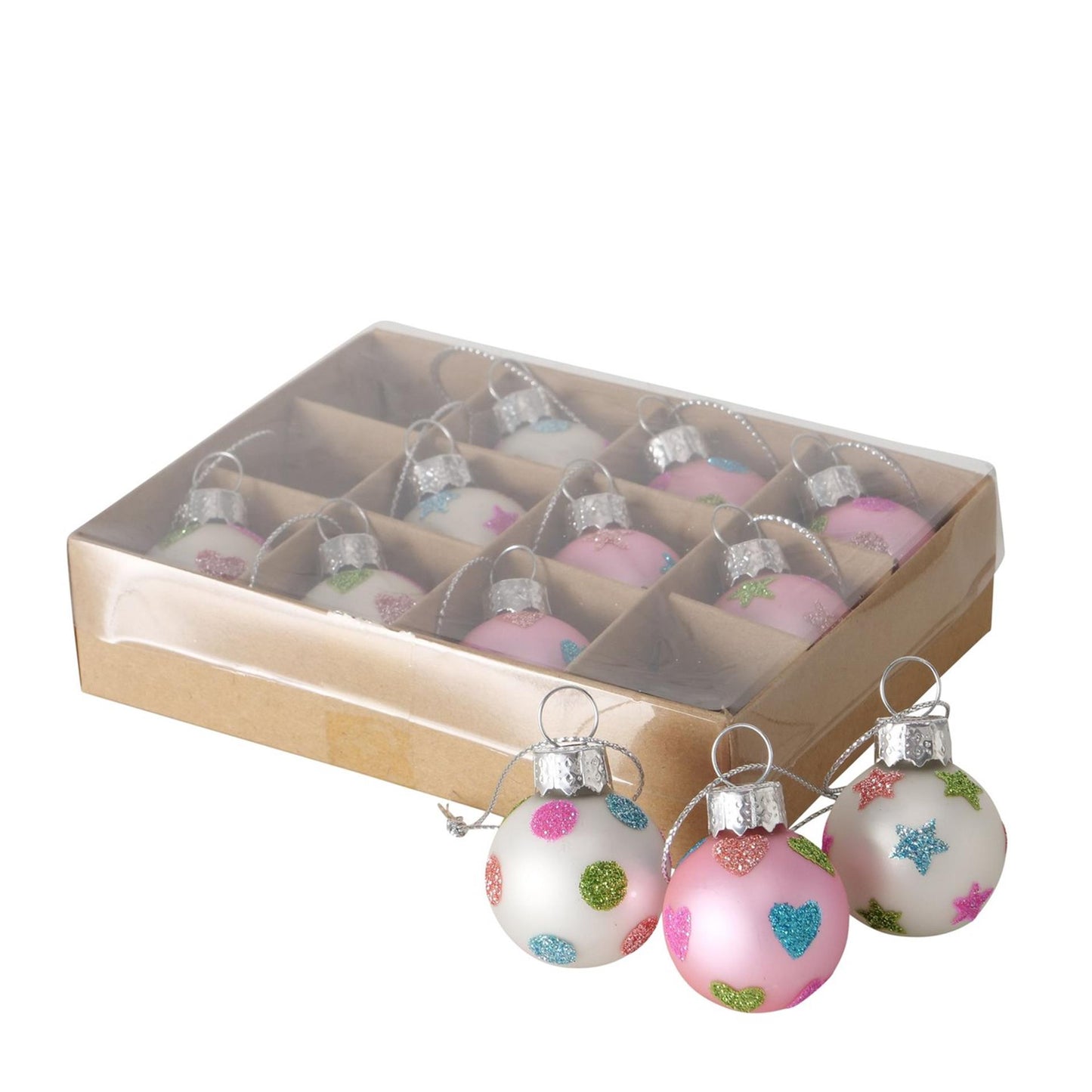 Boltze home bola navideña mini vaso rosa-blanco 12 piezas