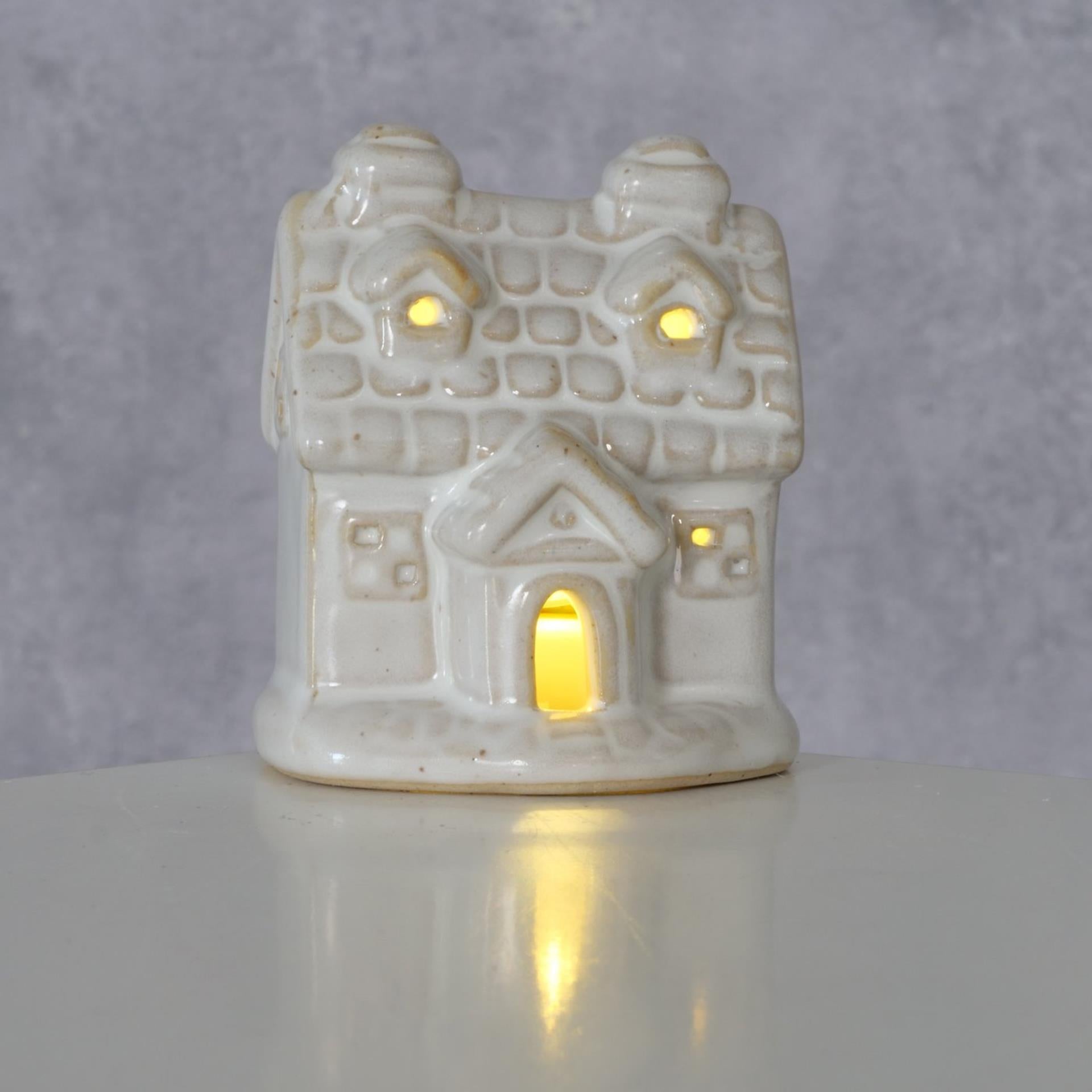 Boltze home deco huis cristo steen met led h7cm wit (incl.. 3x lr44 btterij)