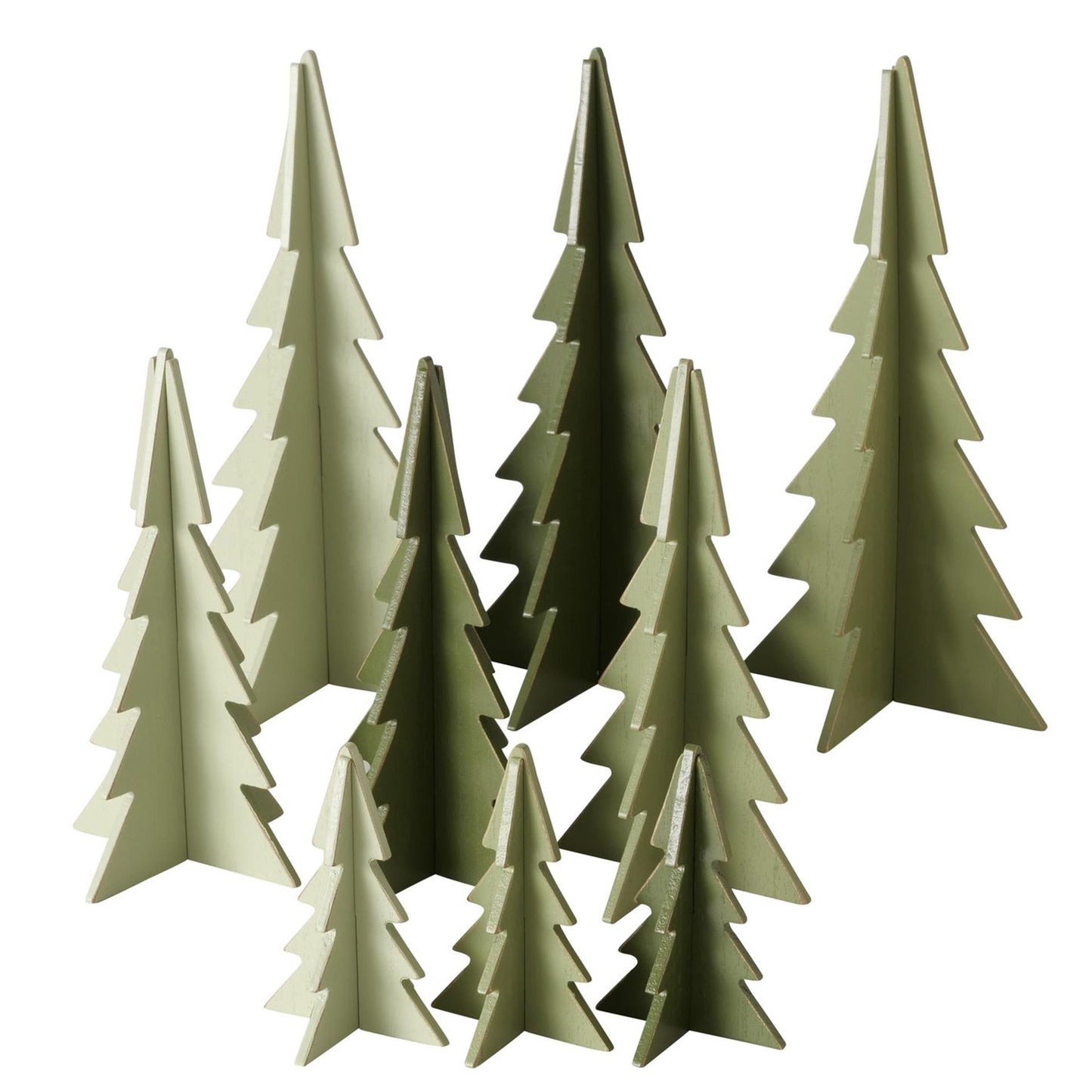 Boltze home decoratief kerstboom ceti 3-delige set h11,5-30cm licht groen midden groen donker groen