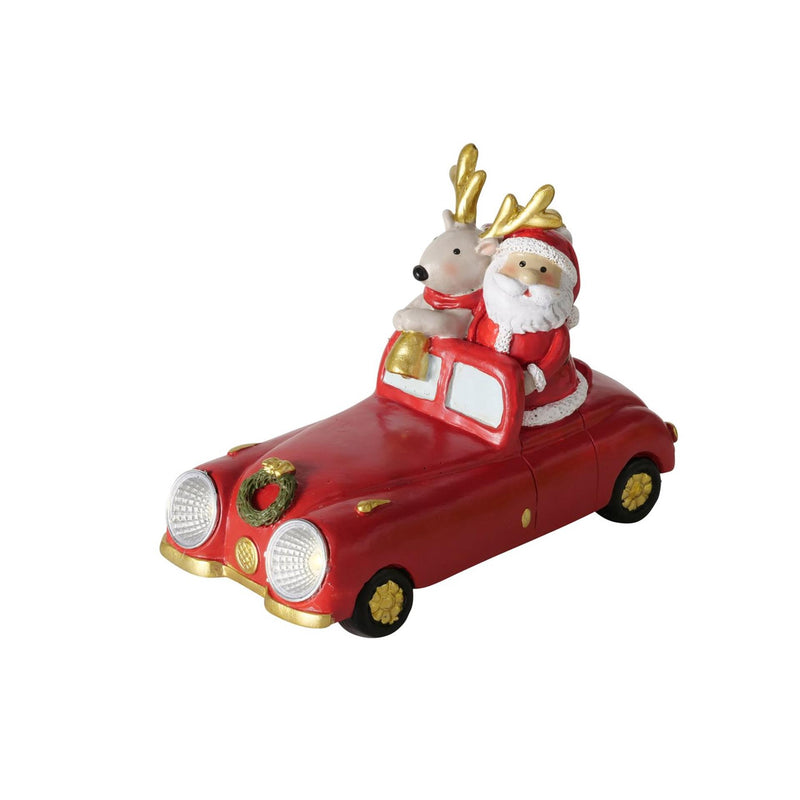 Auto Boltze con cervo e Babbo Natale LED in resina 14 cm