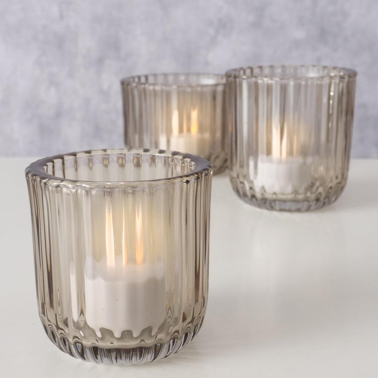 Boltze home portavelas cristal beige 3 uds.