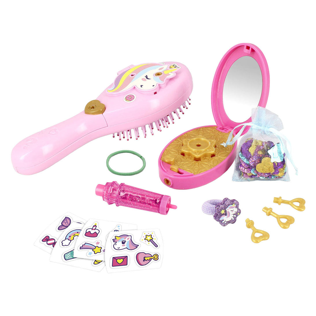 Spazzola per capelli segreta Funlockets con brillantini | 8 pezzi