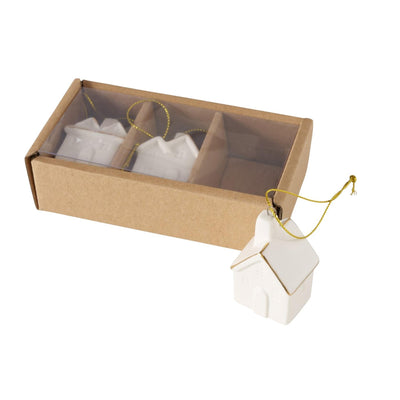 Boltze home Ciondolo natalizio casa 3 pezzi in porcellana