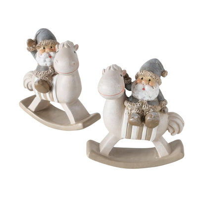 Boltze home Babbo Natale su cavallo a dondolo in resina h11cm