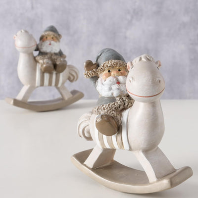 Boltze home Babbo Natale su cavallo a dondolo in resina h11cm