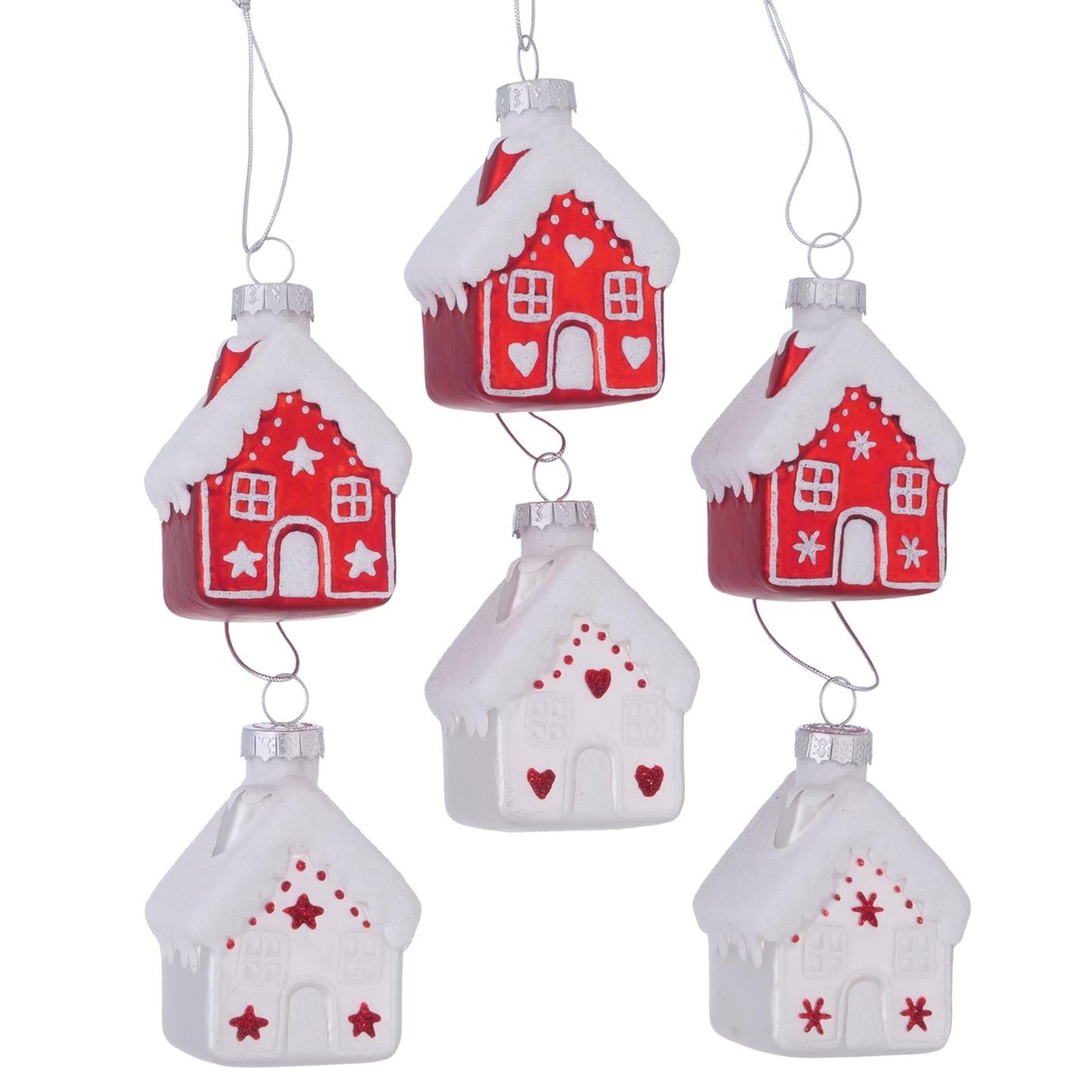 Boltze home kersthanger huisje nellas glas 5xh7,5cm rood wit