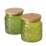 Boltze home voorraadpot imola 500 ml dia10x11cm glas gelakt met bamboe deksel groen - afbeelding 1