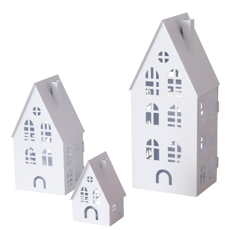 Boltze home lantaarnset dover huis 3-delig l9-13-16,5cm b7,5-10,5-13,5cm h13-24-37cm wit