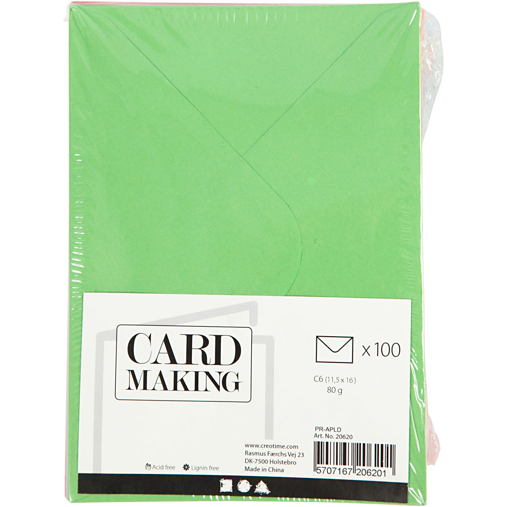 Buste colorate Creativ company, formato busta 11,5x16 cm, 80 gr, vari colori, 10x10 pezzi 1 scatola