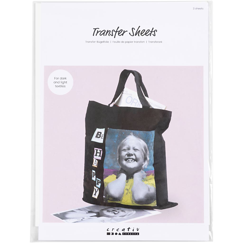 Creativ company transfer vellen, vel 21,5x28 cm, voor donker en licht textiel, wit, 3 vel 1 doos