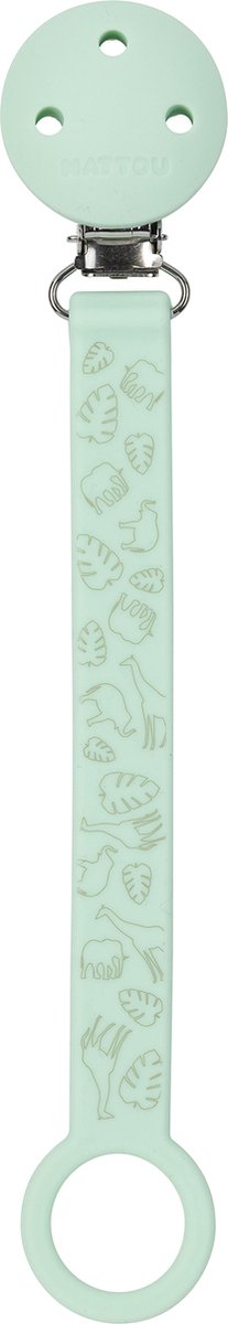 Nattou silicone - pacifier chain with universal attachment - 21 cm - mint green pattern